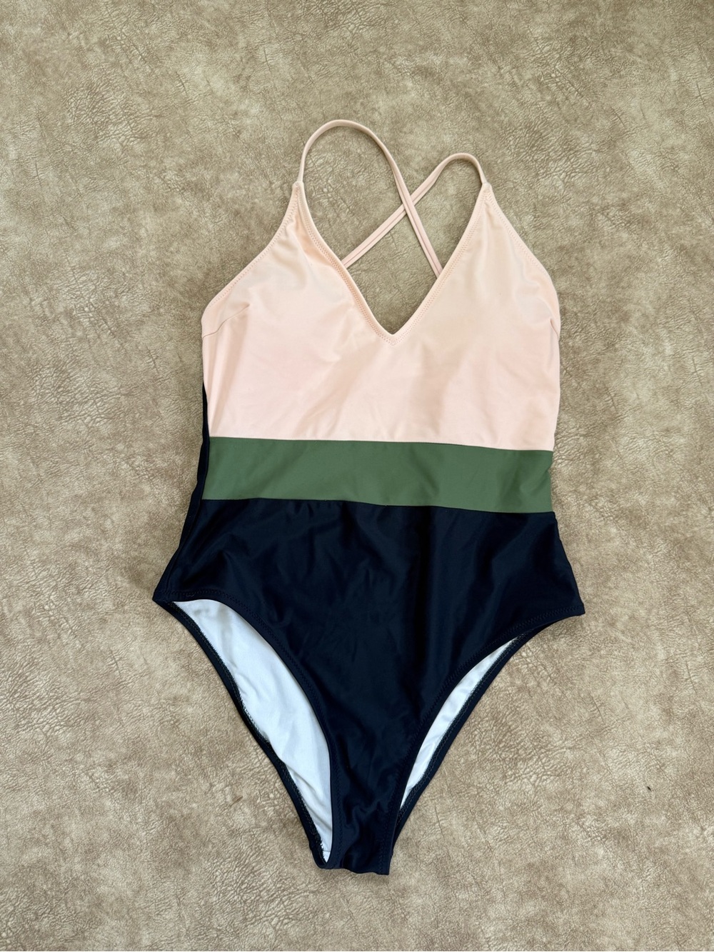 CUPSHE‎ Color Block One Piece Swimsuit Blush Green Navy Size L